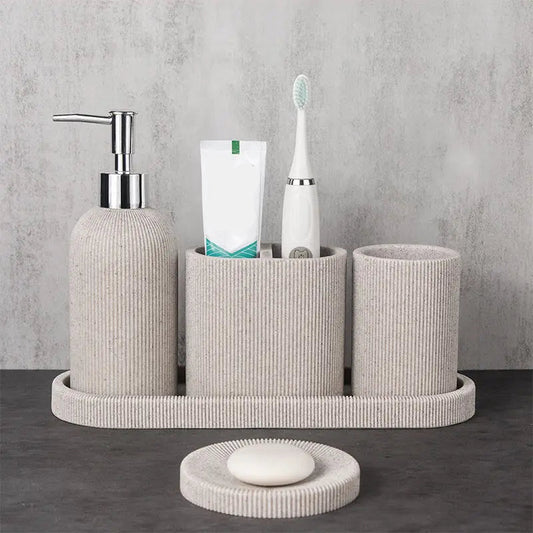 LustraStone 5-Piece Resin Bathroom Set Beige