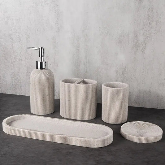 LustraStone 5-Piece Resin Bathroom Set Beige