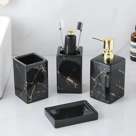 Ceramic Black Marble Bath Set – 5 Pieces